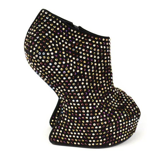 GIUSEPPE ZANOTTI: Black Leather & Crystals Booties - Picture 6 of 10